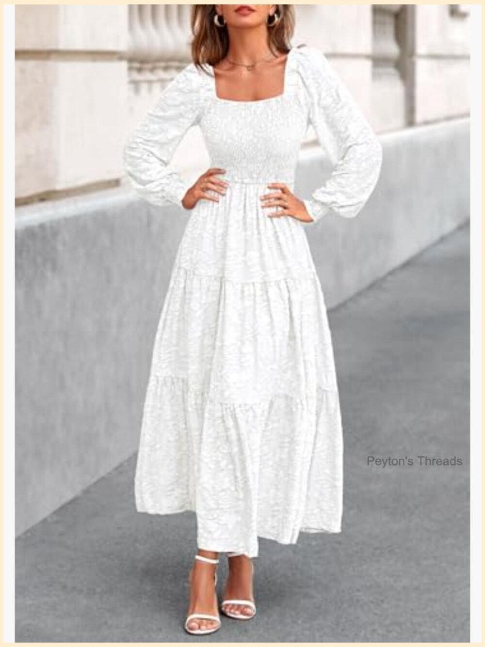 Long Sleeve Smocked Floral Maxi Dress with Pockets - Picture 4 of 7